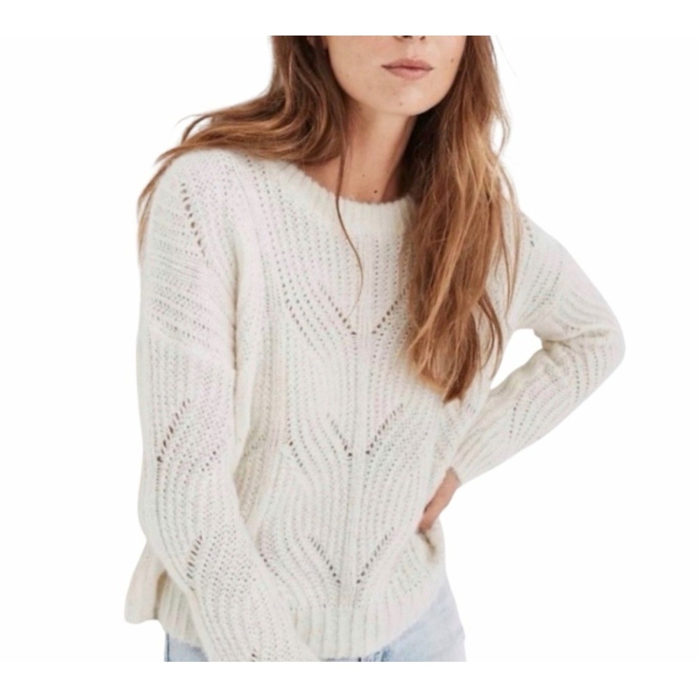 Madewell Charley Open-knit Sweater Sz XS Pointelle Boxy Fisherman Alpaca Blend